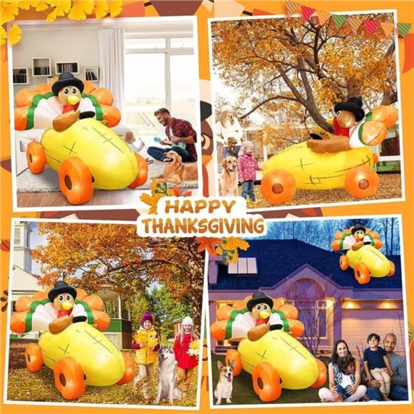 6FT Long Thanksgiving Inflatables Turkey Decor with Built-in LEDs Blow up - Picture 2 of 6
